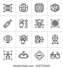Outline virtual reality icons set. Technology Augmented Reality, mobile VR. Suitable for banners, mobile application, website, interfaces