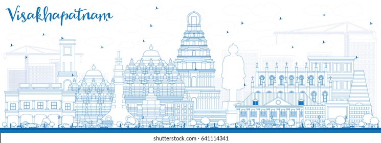 Outline Visakhapatnam Skyline with Blue Buildings. Vector Illustration. Business Travel and Tourism Concept with Historic Architecture. Image for Presentation Banner Placard and Web Site.