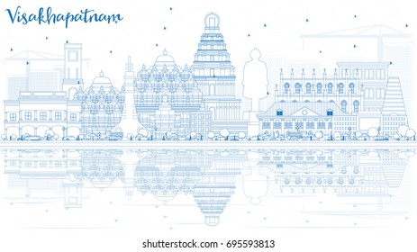 Outline Visakhapatnam Skyline with Blue Buildings and Reflections. Vector Illustration. Business Travel and Tourism Concept with Historic Architecture. Image for Presentation Banner Placard and Web