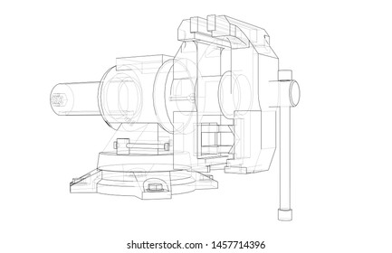 Outline vise vector. Wire-frame style. The layers of visible and invisible lines. 3D illustration