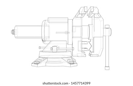 Outline vise vector. Wire-frame style. The layers of visible and invisible lines. 3D illustration