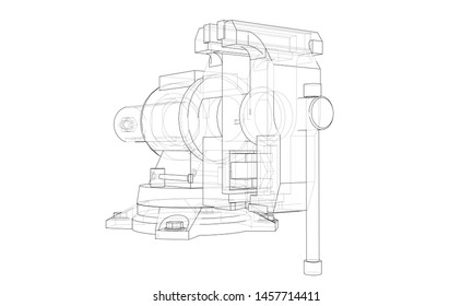 Outline vise vector. Wire-frame style. The layers of visible and invisible lines. 3D illustration