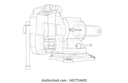 Outline vise vector. Wire-frame style. The layers of visible and invisible lines. 3D illustration