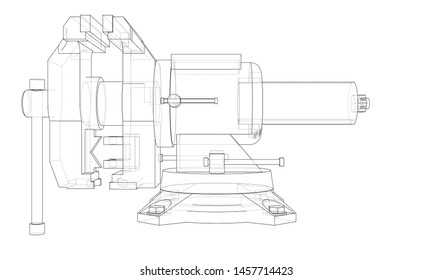 Outline vise vector. Wire-frame style. The layers of visible and invisible lines. 3D illustration