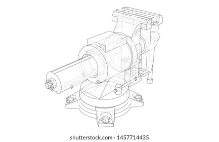 Outline vise vector. Wire-frame style. The layers of visible and invisible lines. 3D illustration