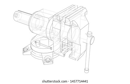 Outline vise vector. Wire-frame style. The layers of visible and invisible lines. 3D illustration