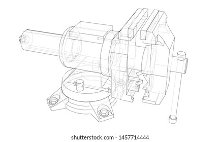 Outline vise vector. Wire-frame style. The layers of visible and invisible lines. 3D illustration