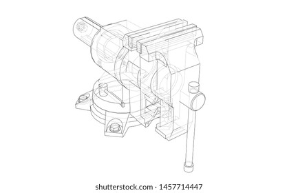 Outline vise vector. Wire-frame style. The layers of visible and invisible lines. 3D illustration