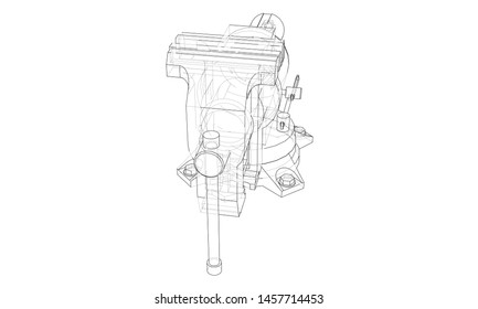 Outline vise vector. Wire-frame style. The layers of visible and invisible lines. 3D illustration