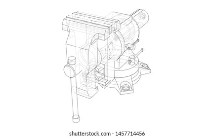 Outline vise vector. Wire-frame style. The layers of visible and invisible lines. 3D illustration