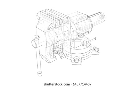 Outline vise vector. Wire-frame style. The layers of visible and invisible lines. 3D illustration