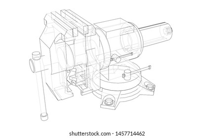 Outline vise vector. Wire-frame style. The layers of visible and invisible lines. 3D illustration