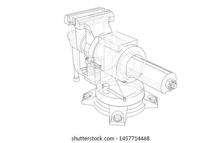 Outline vise vector. Wire-frame style. The layers of visible and invisible lines. 3D illustration