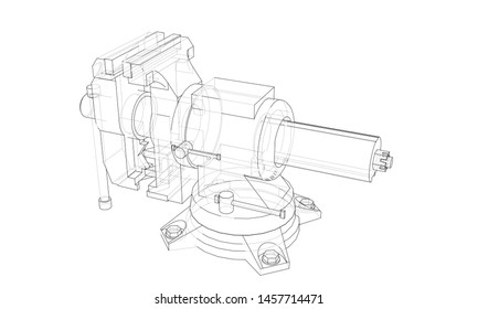 Outline vise vector. Wire-frame style. The layers of visible and invisible lines. 3D illustration