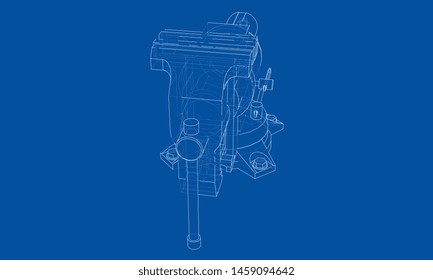 Outline vise vector. Wire-frame style. The layers of visible and invisible lines. 3D illustration