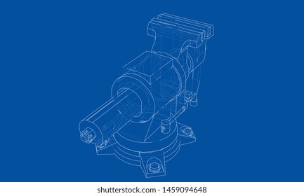 Outline vise vector. Wire-frame style. The layers of visible and invisible lines. 3D illustration