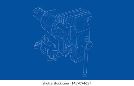 Outline vise vector. Wire-frame style. The layers of visible and invisible lines. 3D illustration