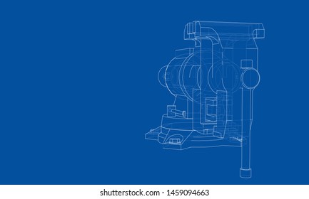 Outline vise vector. Wire-frame style. The layers of visible and invisible lines. 3D illustration