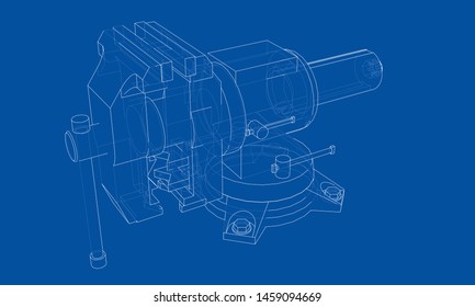 Outline vise vector. Wire-frame style. The layers of visible and invisible lines. 3D illustration