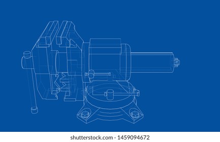 Outline vise vector. Wire-frame style. The layers of visible and invisible lines. 3D illustration