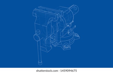 Outline vise vector. Wire-frame style. The layers of visible and invisible lines. 3D illustration