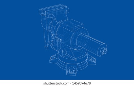 Outline vise vector. Wire-frame style. The layers of visible and invisible lines. 3D illustration