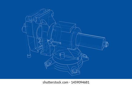 Outline vise vector. Wire-frame style. The layers of visible and invisible lines. 3D illustration