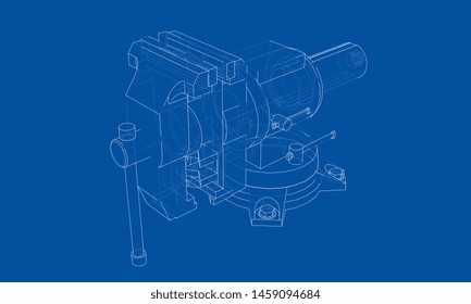 Outline vise vector. Wire-frame style. The layers of visible and invisible lines. 3D illustration