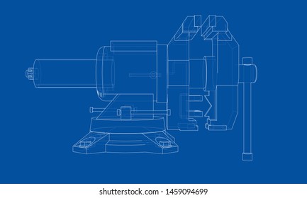 Outline vise vector. Wire-frame style. The layers of visible and invisible lines. 3D illustration