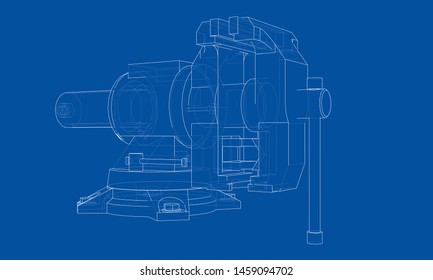 Outline vise vector. Wire-frame style. The layers of visible and invisible lines. 3D illustration