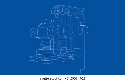 Outline vise vector. Wire-frame style. The layers of visible and invisible lines. 3D illustration