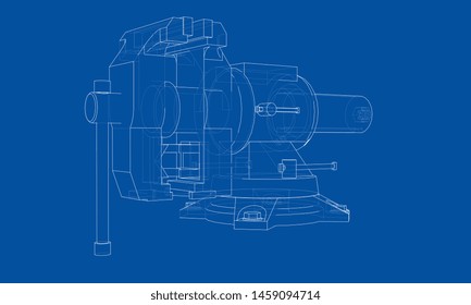 Outline vise vector. Wire-frame style. The layers of visible and invisible lines. 3D illustration