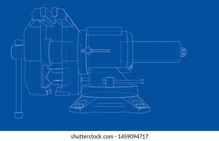 Outline vise vector. Wire-frame style. The layers of visible and invisible lines. 3D illustration