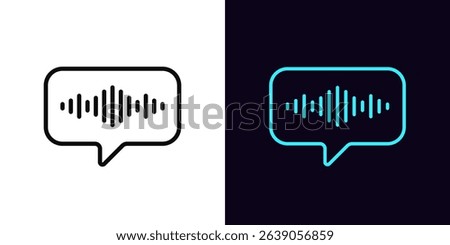 Outline voice message icon, with editable stroke. Bubble message with sound wave, voice record icon. Audio notification, voice control and search, speech identification, microphone record. Vector icon
