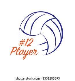 Outline volleyball silhouette with orange player name snd number