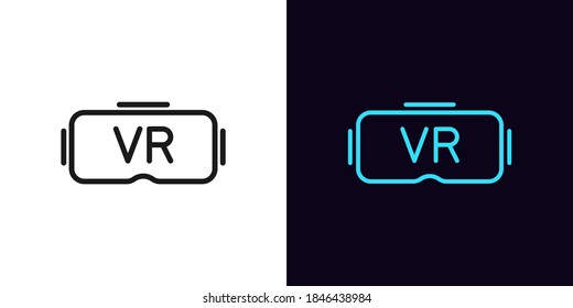 Icono de las gafas VR de contorno. Signo de auriculares VR lineal, gadget de tecnología VR aislado con trazo editable. Dispositivo de realidad virtual. Icono del vector, signo, símbolo para diseño de interfaz y gráfico de movimiento