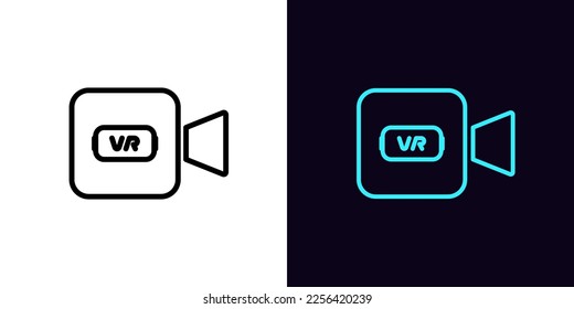 Outline VR video icon, with editable stroke. Camera frame with VR glasses sign, virtual reality video content. Gaming VR stream and video show, live media content. Vector icon for Animation