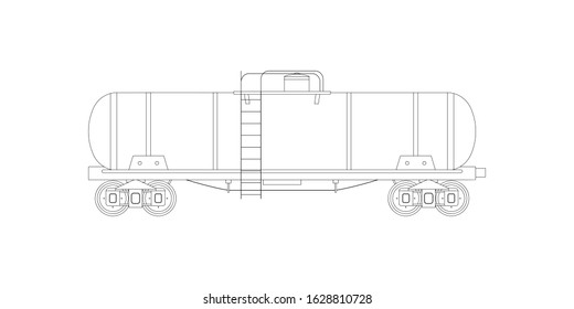 Outline wagon cistern tank train. Vector illustration