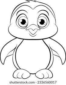 Outline of a walking penguin cartoon isolated on a white background
