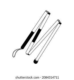 Outline Walking stick for blind people icon, doodle, black and white illustration. Vector Stock illustration.