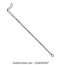 Outline Walking stick for blind people icon, doodle, black and white illustration. Vector Stock illustration.