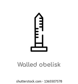 outline walled obelisk vector icon. isolated black simple line element illustration from monuments concept. editable vector stroke walled obelisk icon on white background