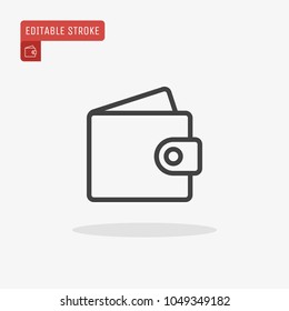 Outline Wallet icon isolated on grey background. Line cash symbol for website design, mobile application, ui. Editable stroke. Vector illustration. Eps10.