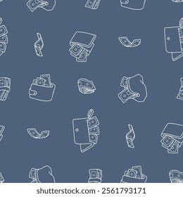 Outline Wallet Money purse Vector Seamless Pattern illustration for Print, Wallpaper, Decoration.