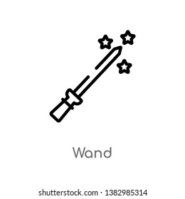 outline wand vector icon. isolated black simple line element illustration from magic concept. editable vector stroke wand icon on white background