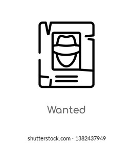 outline wanted vector icon. isolated black simple line element illustration from wild west concept. editable vector stroke wanted icon on white background
