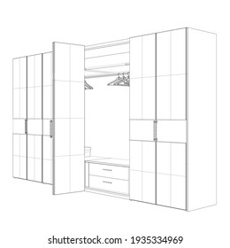 The outline of the wardrobe. Hangers in an empty closet. Vector illustration