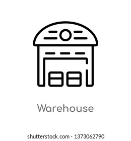 outline warehouse vector icon. isolated black simple line element illustration from delivery and logistic concept. editable vector stroke warehouse icon on white background