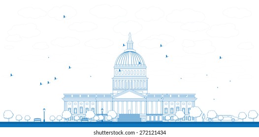 Outline Washington DC Capitol landscape, USA. Vector illustration. Business travel and tourism concept with place for text. Image for presentation, banner, placard and web site