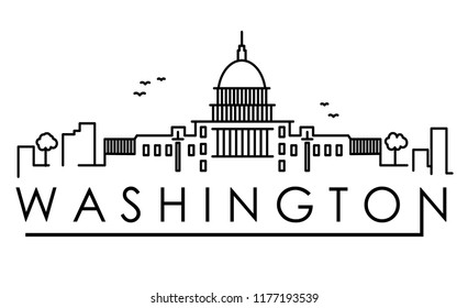 Outline Washington DC USA City Skyline with Modern Buildings Isolated. Vector Illustration. Washington DC Cityscape with Landmarks.